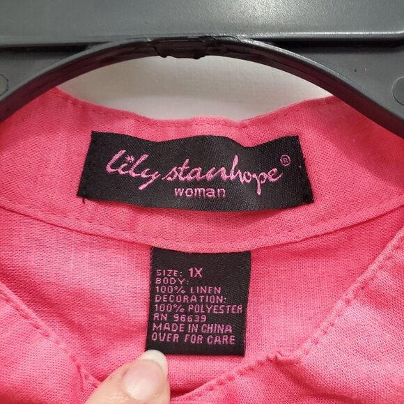 Lily Stanhope Woman's Hot Pink Embroidered Linen 3/4 Sleeve Top NWT Plus Size 1X - Picture 4 of 5